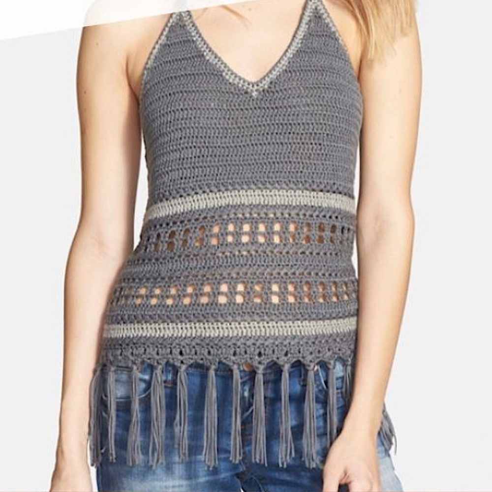 Paper Crane crochet v neck halter top (Size M)